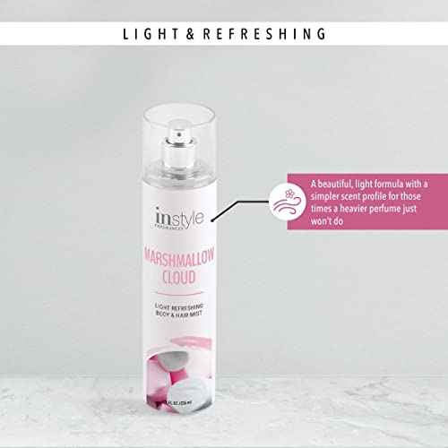 Instyle Fragrances | Body & Hair Mist | Marshmallow Cloud Scent | With Panthenol | CLEAN, Vegan, Paraben Free, Phthalate Free | Premium 8 Fl Oz Spray Bottle