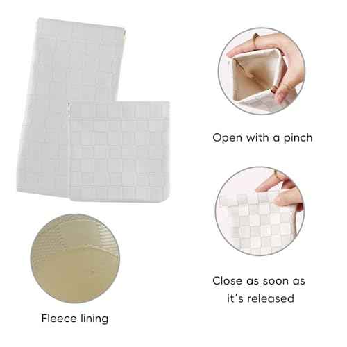 4 PCS Mini Leather Pocket Cosmetic Bag, Small Makeup Bags for Purse, Checkered Purse Self-closing Coin Lipstick Pouch for Women & Girls(White, Black)