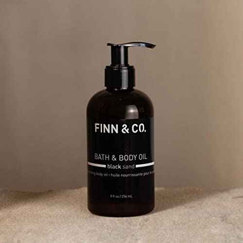 FINN & CO. Black Sand Bath & Body Oil - Lightweight & Moisturizing Formula with Jojoba & Apricot Oils - Fast Absorbing, Paraben Free, Cruelty Free - Beach Inspired Fragrance | 8 oz