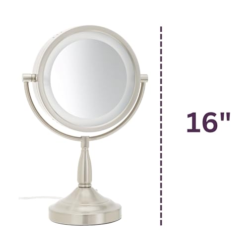 JERDON LED Lighted Tabletop Vanity Makeup Mirror ? 8.5¡± Diameter with 7X-1X Magnification ? Nickel Finish ? Power Cord and Plug ? Model LT856N