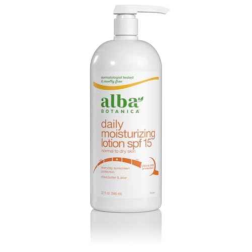 Alba Botanica Daily Moisturizing Lotion SPF 15, Normal to Dry Skin, with Shea Butter and Aloe, 32 Oz (Packaging May Vary)
