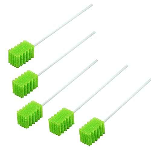 Treated Oral Swabs with Dentifrice- Flavored Dental Swabs Individually Wrapped Fruit Green Tooth Shape for Oral Cavity Cleaning Sponge Swab, Box of 100 Counts