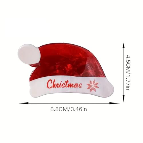 2Pcs Christmas Hair Claw Clips Red Green Santa Hat Hair Clips Medium Size Nonslip Shark Jaw Clips Christmas Acrylic Hair Clip Cute Hair Accessories for Women Xmas Party Hair Supplies