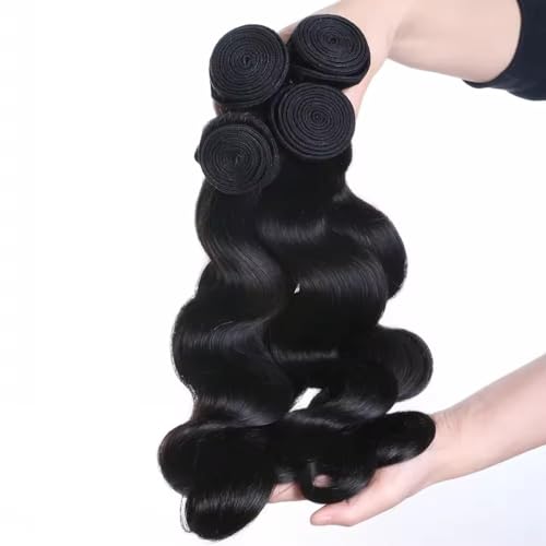Body Wave Human Hair 4 Bundles (16 18 20 22) Unprocessed Brazilian Virgin Human Hair Extensions Brazilian Body Wave Weave Bundles Soft and Silky Natural Black Wavy Hair Quick Weave Bundle for Women
