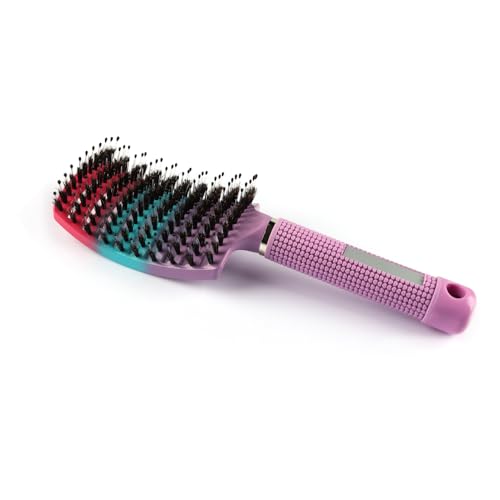 Boar Bristles Detangling Hair Brush Curved Vented Hairbrush for Adult Kids Long Curly Thick Wet Dry Hair Styling Smoothing Quick Drying Massage Gradient Purple
