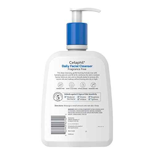 Cetaphil Face Wash, Daily Facial Cleanser for Sensitive, Combination to Oily Skin, 16 Oz, Fragrance Free, Gentle Foaming, Soap Free, Hypoallergenic