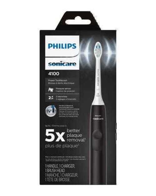 Philips Sonicare 4100 Electric Rechargeable Power Toothbrush, Black, with Genuine Philips Sonicare Optimal Plaque Control Replacement Toothbrush Heads, White, 3 Pack