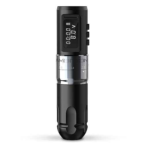 Ambition MARS-U Wireless Tattoo Machine with Adjustable Stroke - Rotary Tattoo Gun Cartridge Pen 1800mAh Power with Coreless Motor Digital LED Display for Professional Tattoo Artist