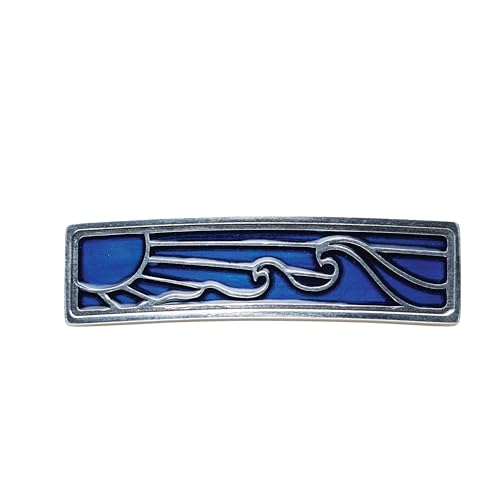 DANFORTH - ¡®Wavesong¡¯ Medium Barrette, Handcrafted Pewter Hair Barrettes For Women, Blue Woodblock Design, Measures 3" Long, 3/4" Tall, French Clasp, Made In USA