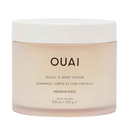 OUAI Scalp & Body Scrub, Melrose Place - Exfoliating Body Scrub with Sugar & Coconut Oil Blend for Smooth, Moisturized Skin - Gentle Scalp Exfoliator for Removing Product Build Up (8.8 Oz)