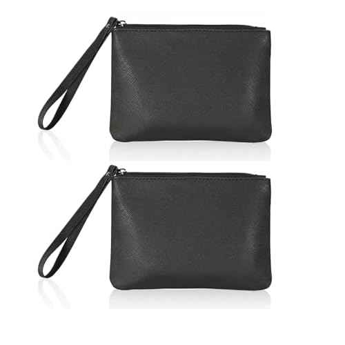 2 Pack Small Zipper Pouch Mini Makeup Bag for Purse Lipstick Cosmetic Travel Make Up Organizer for Women Essentials, Car Change Coin Holder 4.5 x 6.5 Clutch Stadium Approved Wristlet, Black
