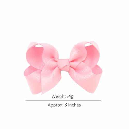 12 PCS 3" Pink Hair Bows for Girls, Grosgrain Ribbon Solid Color Hair Bows for Teen Toddler Little Girls