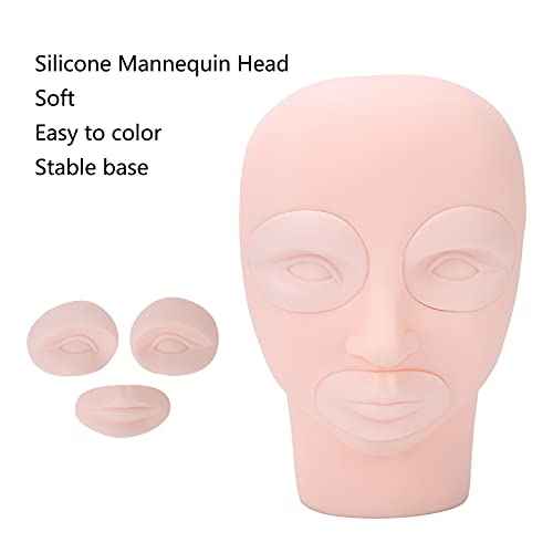 Flat Microblading Mannequin Head with Removable Eye and Lip, Soft-Touch Silicone Fake Facial Tattoo Skin Practice Head for Microblading Practice Permanent Makeup