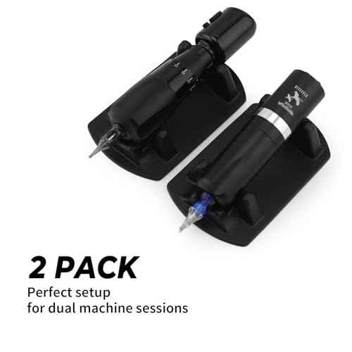 Tattoo Machine Stand 2 Pack - Rubber Tattoo Pen Holder, Tattoo Machine Rack, Compatible with Rotary Tattoo Guns & Coil Machines, Anti-Slip Base, Stable Pen Display Stand (Black 2 Pack)