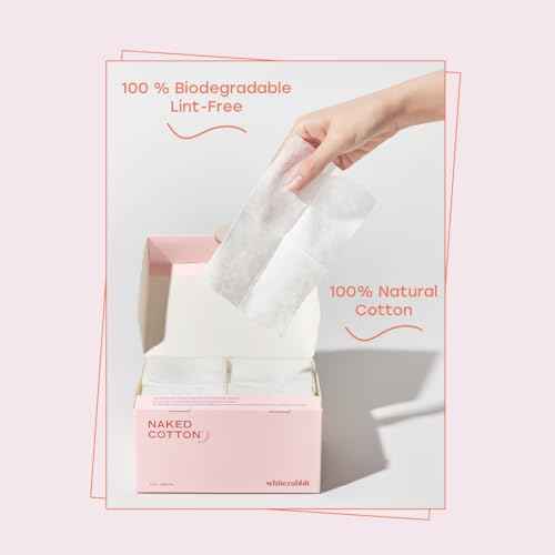White Rabbit ? Naked Cotton Classic ? Premium 100% Cotton Pads for Toner Use, Makeup Remover, and Masks | Unbleached, Lint-Free, Extra Soft | Korean Skin Care Product (200 Count)
