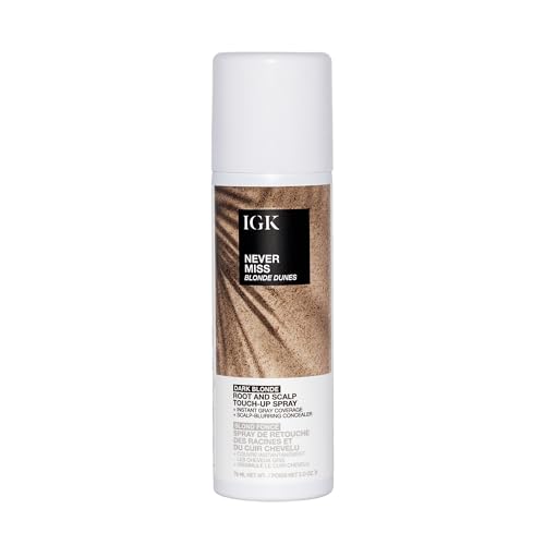 IGK NEVER MISS Root & Scalp Touch-Up Spray - Dark Blonde | Temporary Gray Coverage for Roots & Thinning Hair | Waterproof, Sweat-Resistant, Non-Flaking | With Biotin, Rosemary & Squalane | 2oz