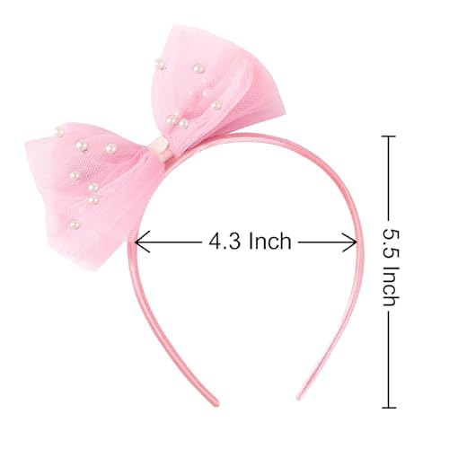 Pearl Headbands Hair Accessories for Toddler Girls - Elegant Lace Veil Headbands for Birthday, Wedding, Halloween, Thanksgiving, and Christmas Occasions-Light Pink