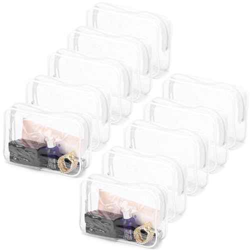 Tbestmax 10 Pcs Clear Cosmetic Bags Small Makeup Bags Portable Waterproof Travel Toiletry Bags Organizer White, 7.5"x 4.8"x 2.3"