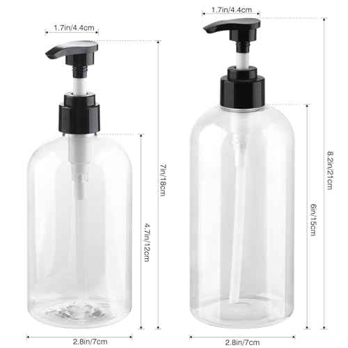 Empty Plastic Pump Bottles Dispenser 2 Pack Clear Refillable Pump Bottle for Shampoo, Liquid Soap, Massage Oil