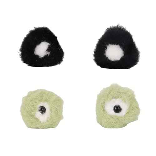 4pcs Cute Plush Cat Ear Hair Clips - Fluffy Dog Frog Cat Ears Claw Clips Soft Small Bangs Claw Clips, Green Black Fuzzy Animal Eyes Mini Hair Clips Accessories for Women Decoration