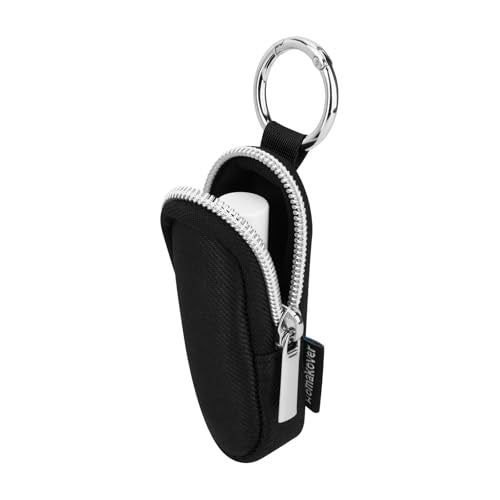 Portable Lip Balm Organizer Case with Keychain, Travel Chapstick Holder Storage Bag, Waterproof Small Cosmetic Organizer, Anti-Lost Lipstick Lip Gloss Sleeve Pouch Keeper Case (Black, Small)