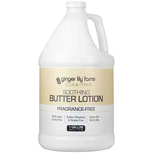 Ginger Lily Farms Club & Fitness Soothing Butter Lotion for Dry Skin, 100% Vegan & Cruelty-Free, Fragrance Free, 1 Gallon (128 fl oz) Refill