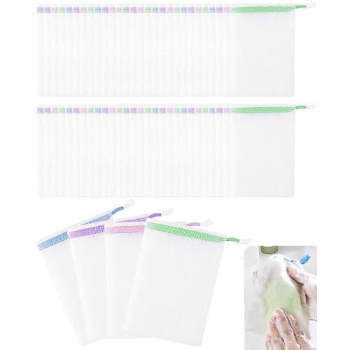 60PCS Mesh Soap Bags for Soap Bars, Shampoo Lather Net for Foaming & Drying for Shower Body Facial Cleaning