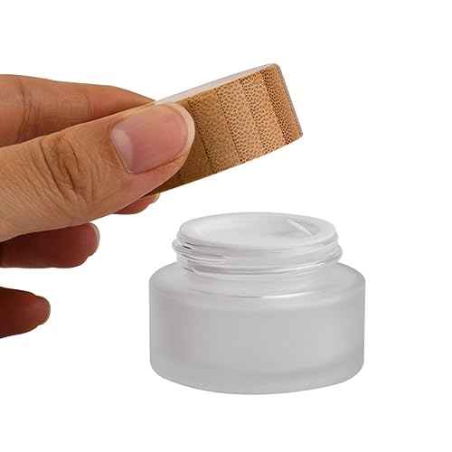2PCS 5ml Empty Glass Cream Jars Sample Vials Bottles Holder with Bamboo Lid Round Frosted Glass Cosmetic Container Pot for Makeup Cream Lotion