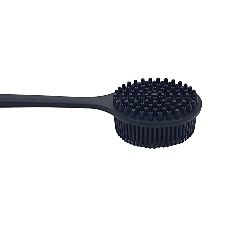 DNC Back Scrubber for Shower Soft Silicone Bath Body Brush with Long Handle (Black)