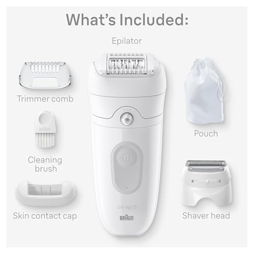 Braun Silk-?pil 5 Epilator, Hair Removal Device, Women Shaver & Trimmer, Wet and Dry, Includes Shaver Head and Trimmer Comb, SE5-041, Grey