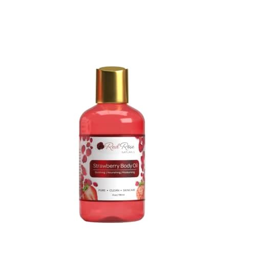Red Rose Naturals Strawberry Body Oil, Natural Body Oil For Women, Shower and Bath Perfume, Hydrating & Deep Moisturizing, Reduce Dry Skin, Long Lasting Fragrance, Vegan - 4 fl. oz