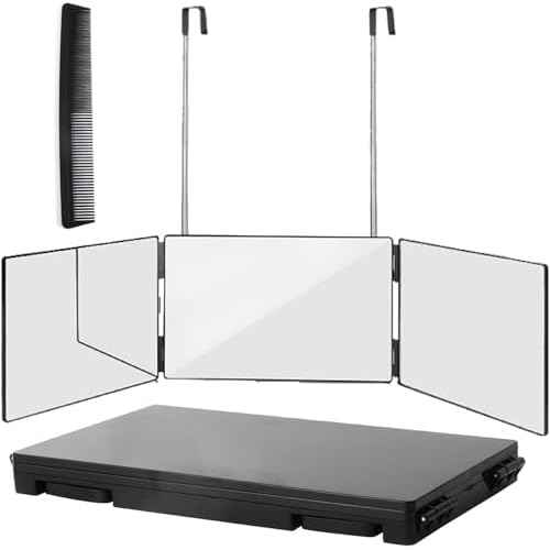 360¡Æ Viewing Mirror for Hair Cutting and Styling, Adjustable Height Mirror for Grooming, Makeup and Shaving, Clear HD Glass, Portable for Bathroom or Travel (Black)