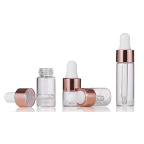 Eye Dropper Bottle Rose for Essential Oils, 4pcs of 1-5ml Glass with Eye Droppers, Leak Proof Travel