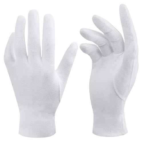 100% White Cotton Gloves for Dry Hands, Moisturizing & Eczema Overnight, Work Gloves Liners, Ideal for Sleep & Spa Treatment, Coin Jewelry Silver Inspection, Medium, One Size, 3 Pairs