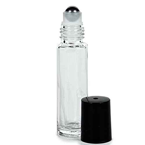 Vivaplex, 24, Clear, 10 ml Glass Roll-on Bottles with Stainless Steel Roller Balls. 3-3 ml Droppers included