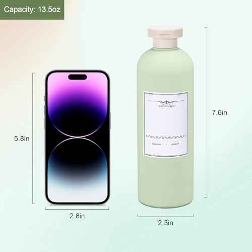 ASEVAT 13.5oz 4Pcs Green Plastic Refillable Travel Shampoo and Conditioner Bottles Plastic Refillable Travel Shampoo Bottles with Flip Cap Shampoo and Conditioner Dispenser