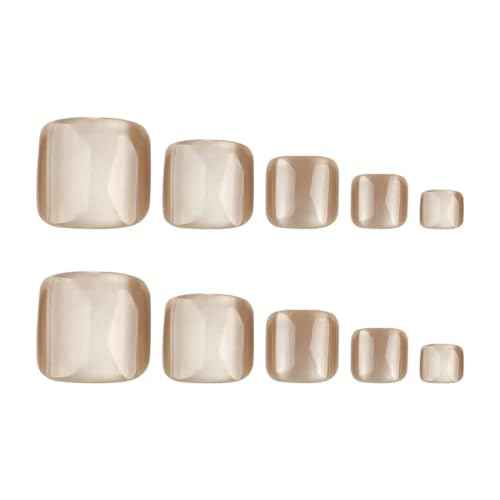 Cat Eyes Press on Toenails Short Toe Nail Press ons Square Fake Toe Nails Brown Acrylic Toenails Glossy False Toenails Daily Wear Natural Stick on Toenails for women 24Pcs