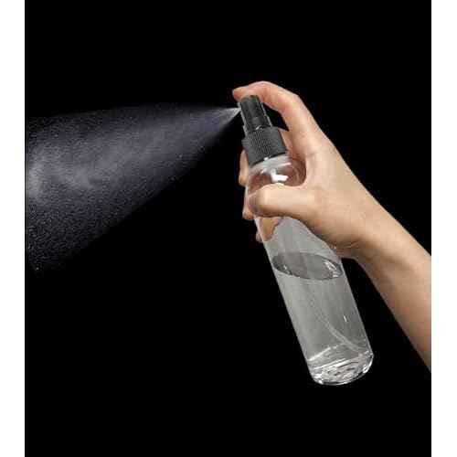 ljdeals 8 oz Clear Plastic Spray Bottles, Black Fine Mist Sprayer, Refillable Empty Bottles for Essential oils, Perfumes, Travel. Pack of 2, Made in USA