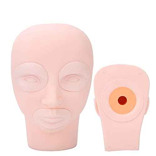 Flat Microblading Mannequin Head with Removable Eye and Lip, Soft-Touch Silicone Fake Facial Tattoo Skin Practice Head for Microblading Practice Permanent Makeup
