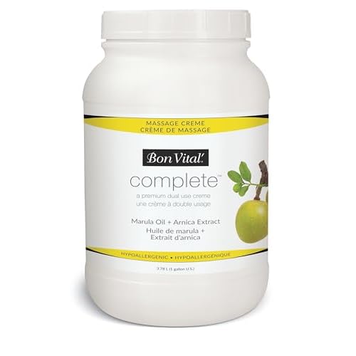 Bon Vital Complete Massage Creme, 1-Gallon, Unscented Non-Greasy Cream with Marula, Olive & Jojoba Oils, Hypoallergenic Moisturizer for Professional or Home Use, Premium Dual-Purpose, Massage Therapy