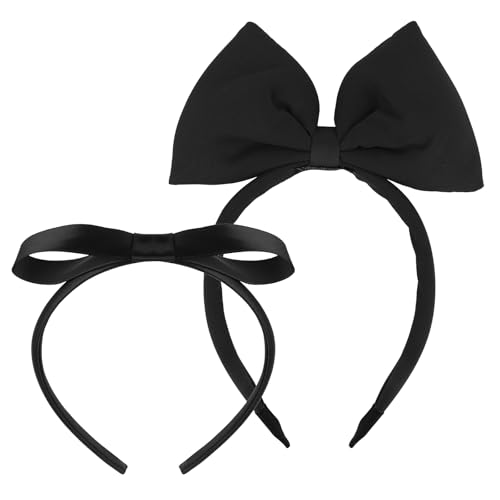 AMCAMI 2 Pack Black Bow Headbands for Women and Girls - Halloween Costume Headwear, Christmas Party Hair Accessories