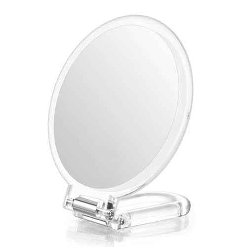 LFOYOU Magnifying Handheld Mirror Double Sided, 1X 15X Magnification Hand Mirror, Travel Folding Held Adjustable Rotation Pedestal Makeup Desk Vanity Mirror