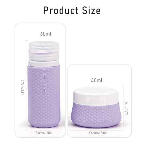 2 oz Travel Bottle Silicone Small Liquid Travel Containers 2 Pack Leak Proof TSA Approved Bottles On The Go Size Traveling Kit for Toiletries Shampoo Body Wash Skincare Lotion Women - Leather Purple