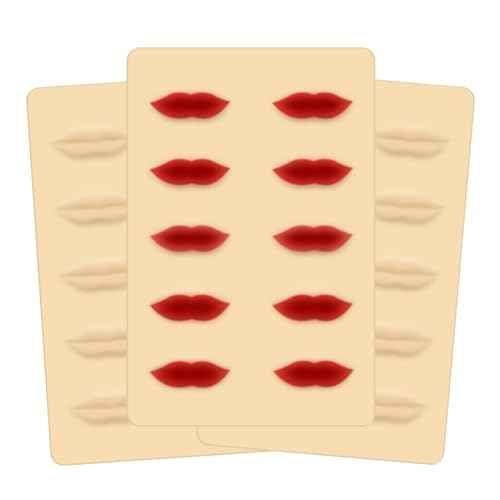 3pcs Tattoo Practice Lips Microblading Practice Skin 3D Fake Skin for Lips Permanent Makeup Silicone Tattoo Skin Cosmetic Makeup Lips Training (3pcs 10lips)