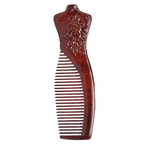 Handmade Swood Hair Comb,Anti Static Natural Hair Detangler for Men Women Kids, No Snag Wooden Hair Comb Without Handle (Fine Teeth flower hand drawing with box)
