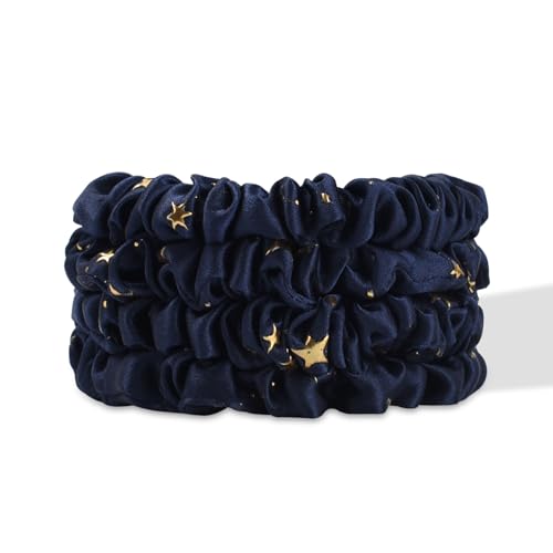 SILKIE x4 Set 100% Pure Mulberry Silk Purple Christmas Scrunchies Travel Pouch Silk Everyday Hair Ties Hair care Ponytail Holder (Stargazer)