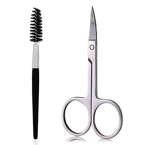 Eyebrow Scissors and Eyebrow Brush by AUMELO - Eyelash Extensions Shaping Curved Craft Stainless Steel Scissors for Your Beauty