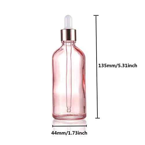 6 Pcs,3.4 Oz Pink Glass Dropper Bottle for Essential Oils,Empty Glass Massage Oil Bottle Holder With Glass Reagent Pipette,Aromatherapy Perfume Travel Vial Container-FREE Pipette,Funnel included