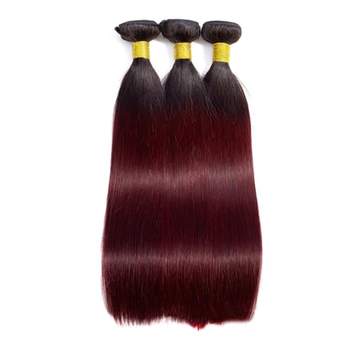 24 26 28 inch Wine Red Color 1B99j Straight Human Hair Bundles Ombre Two Tone Black and Burgundy Bundles Double Weft Brazilian Hair Extensions Soft and Silky