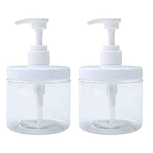Cosywell Pump Bottle Dispenser Plastic Refillable Bottles Wide Mouth Jar Style Empty Bathroom Shower Containers for Lotion Shampoo Conditioner (Clear, 2X 500ml)